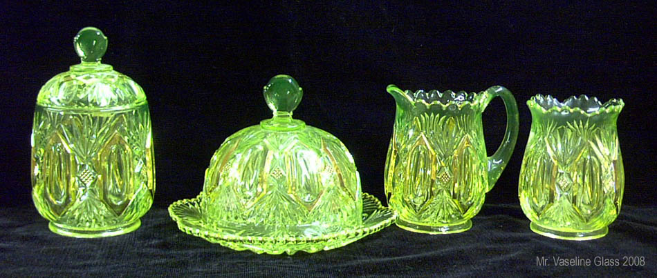 Vintage Depression Green Vaseline Glass Double Handled Sugar Bowl