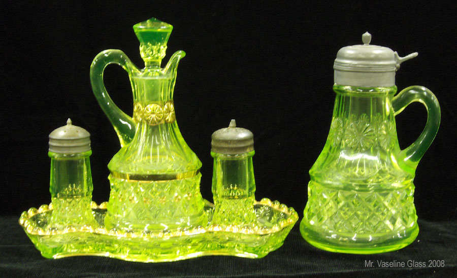EAPG Yellow Vaseline Glass Diamond Point 10 12 Plate by Bryce Bros.