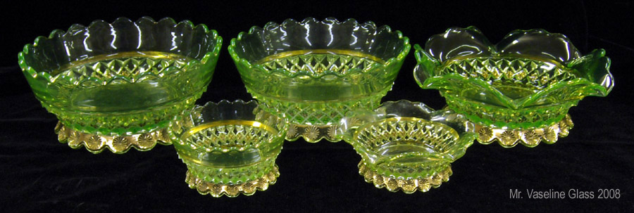 EAPG Yellow Vaseline Glass Diamond Point 10 12 Plate by Bryce Bros.